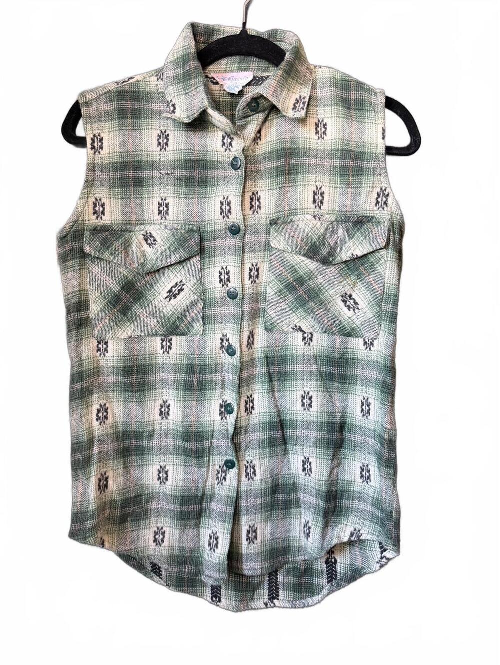 Vintage Braemar Wool Plaid Vest Green Button Front Southwestern Women’s Small